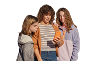 A family looking at a mobile