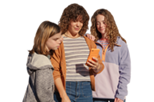 A family looking at a mobile